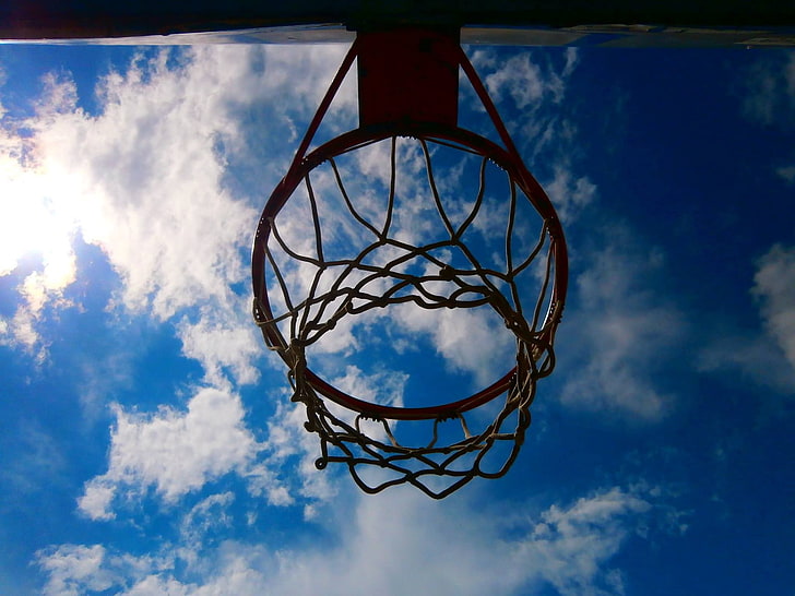 basketball, clouds, sky, hoop, basketball - sport, basketball hoop, HD wallpaper