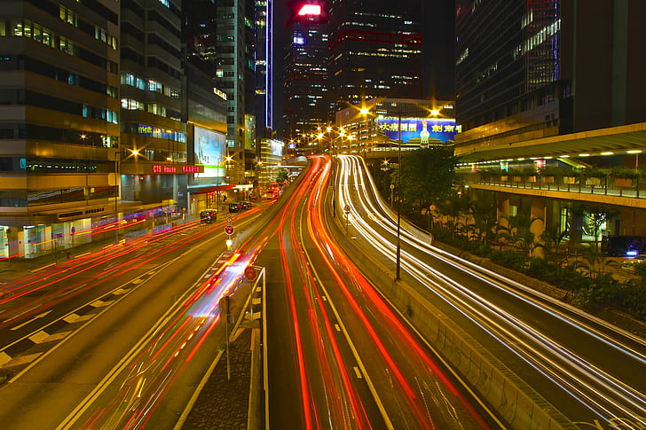 lapse photography of vehicle light during nighttime, hong kong, hong kong