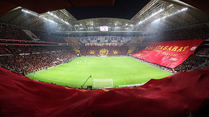 green football stadium, soccer, Galatasaray S.K., Turk Telekom Arena, HD wallpaper