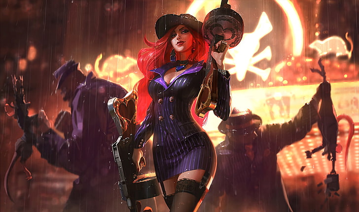 Miss Fortune (League of Legends), weapon, illuminated, real people, HD wallpaper