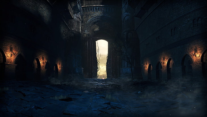dark room with opened door game application roomk, Dark Souls III