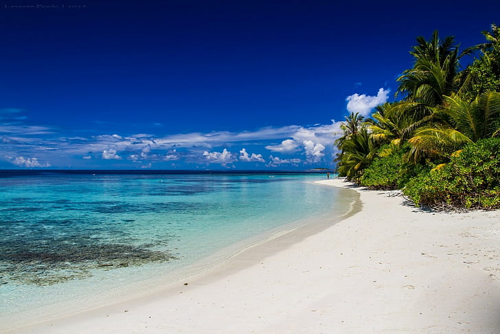 nature, beach, white, sand, landscape, island, sea, tropical, HD wallpaper