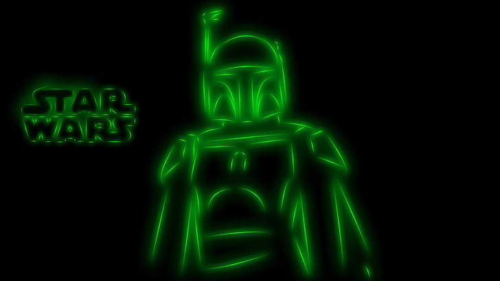 Star Wars Boba Fett illustration, movies, green color, neon, illuminated, HD wallpaper