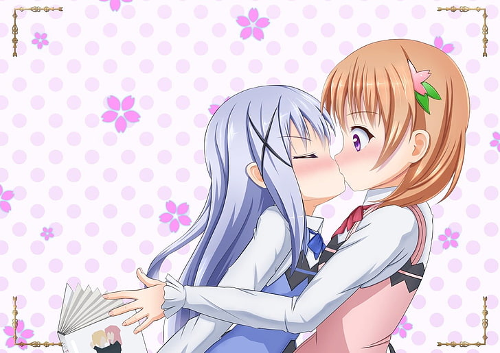 HD wallpaper: two girls kissing anime wallpaper, anime girls, Gochuumon wa  Usagi Desu ka? | Wallpaper Flare