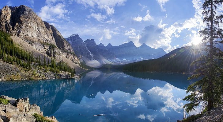 nature, landscape, lake, Moraine Lake, Canada, mountains, forest, HD wallpaper