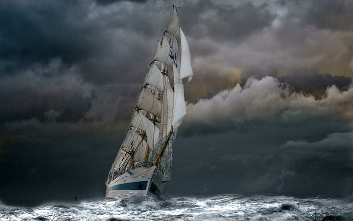Stormy Weather, clipper, sail, waves