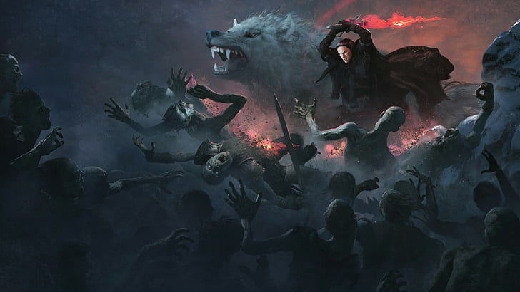 digital art, warrior, sword, Wolf, Jon Snow, A Song of Ice and Fire