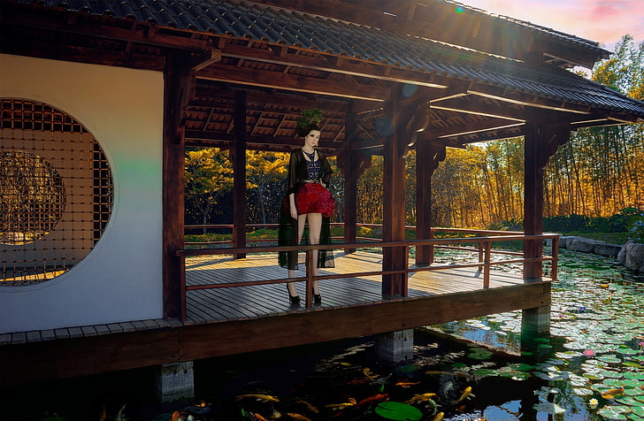 Japanese Woman, Koi Fish Pond, Asia, Girls, Style, People, Designer, HD wallpaper