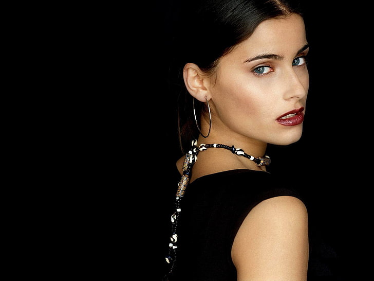nelly furtado, black background, studio shot, jewelry, necklace