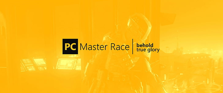 PC gaming, PC Master  Race, yellow, communication, text, sign