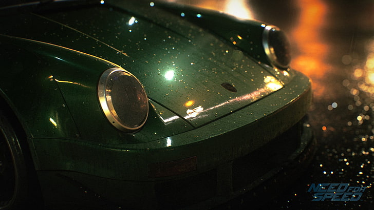 green supercar with water drops, Need for Speed, racing, video games