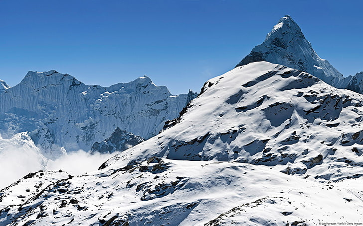 Amar Brown Mountain and Makalu-Windows 10 Theme HD.., snow-covered mountain HD wallpaper