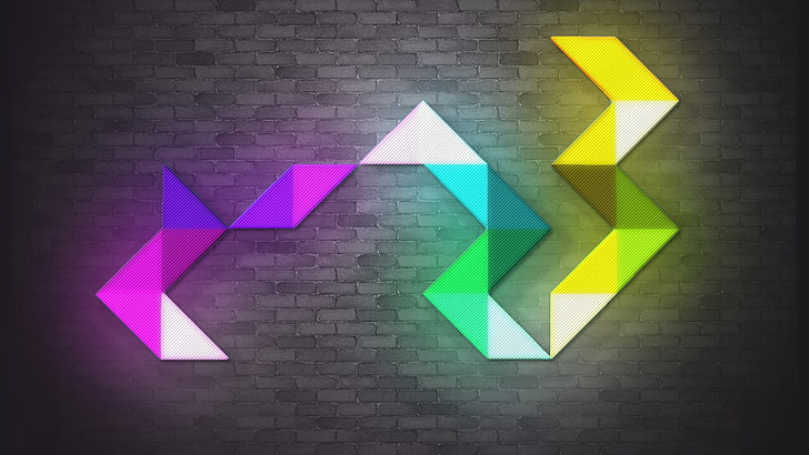 neon, LEDs, colorful, bricks, triangle, abstract, warm, sign, HD wallpaper