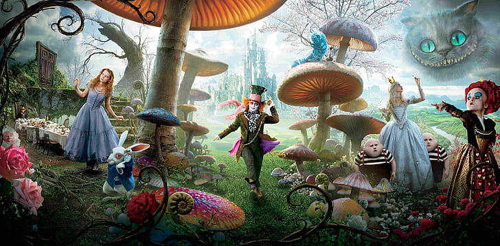 adventure, alice, Comedy, Depp, Disney, fairy, fantasy, wonderland, HD wallpaper