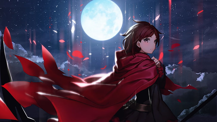 brown hair female anime character, Moon, anime girls, RWBY, one person