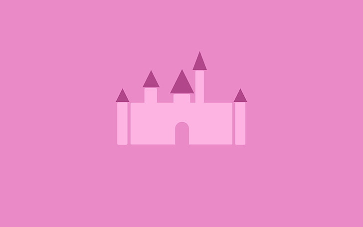 minimalism, digital art, simple, castle, pink color, purple