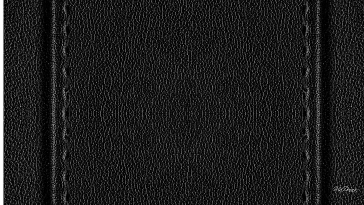 Black Stitched Leather, black leather pad, stitches, simple, HD wallpaper