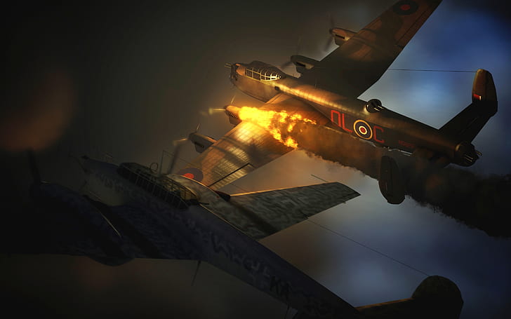 fire, flame, graphics, fighter, art, bomber, aircraft, British, HD wallpaper