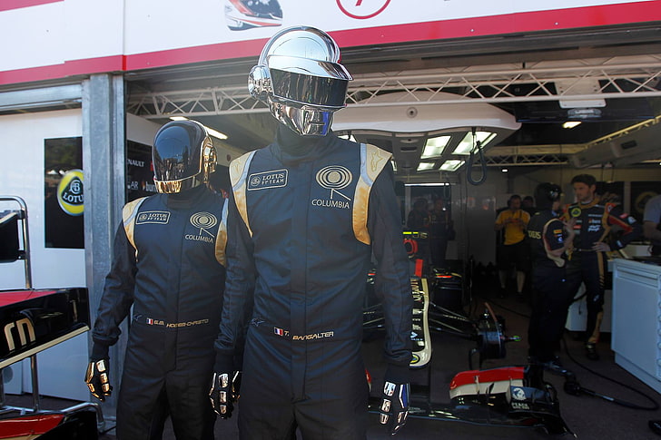 two black-and-brown racer overalls, Daft Punk, Lotus Renault F1, HD wallpaper