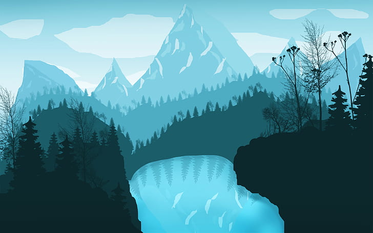 Firewatch, mountains, Flatdesign, water, blue, HD wallpaper