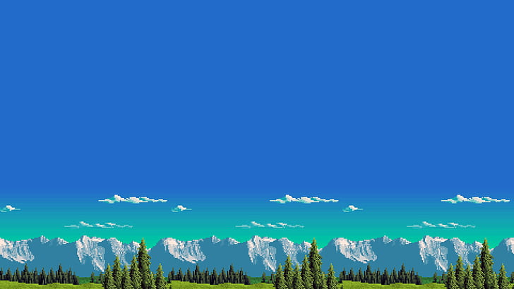 mountains, retro games, 8-bit, HD wallpaper