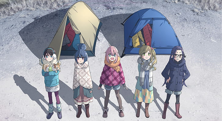 Anime, Yuru Camp, Aoi Inuyama, Chiaki Oogaki, Ena Saitou, Nadeshiko Kagamihara, HD wallpaper