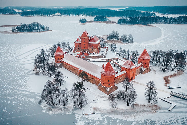 winter, castle, Trakai, Lithuania