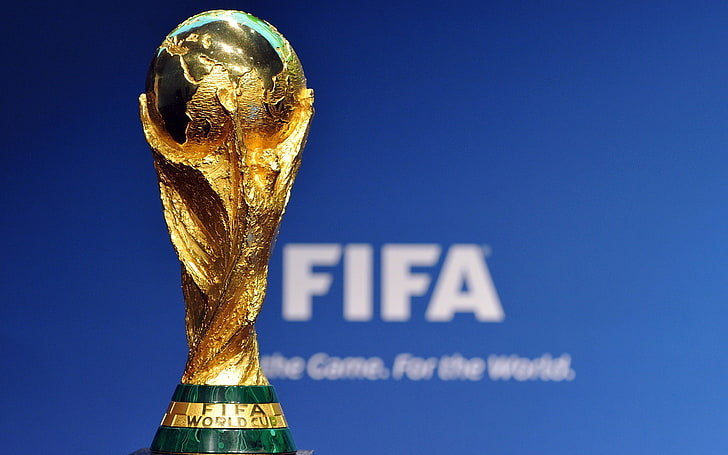 FIFA World Cup Russia 2018 Trophy HD, gold-colored trophy, blue, HD wallpaper