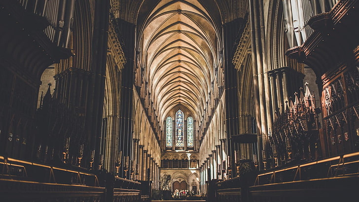 photograph of cathedral interior, church, Salisbury, architecture, HD wallpaper