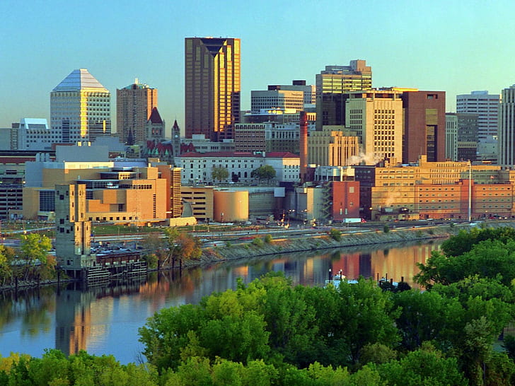 Minnesota, city, cityscape, river, urban, HD wallpaper