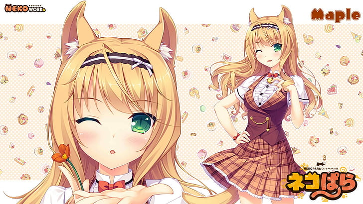 Sayori, Maple (Neko Para), Neko Works, cat girl, nekomimi, anime girls, HD wallpaper