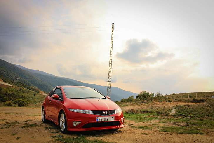 red Honda coupe, red Honda Civic Type-R, type s, type r, nature, HD wallpaper