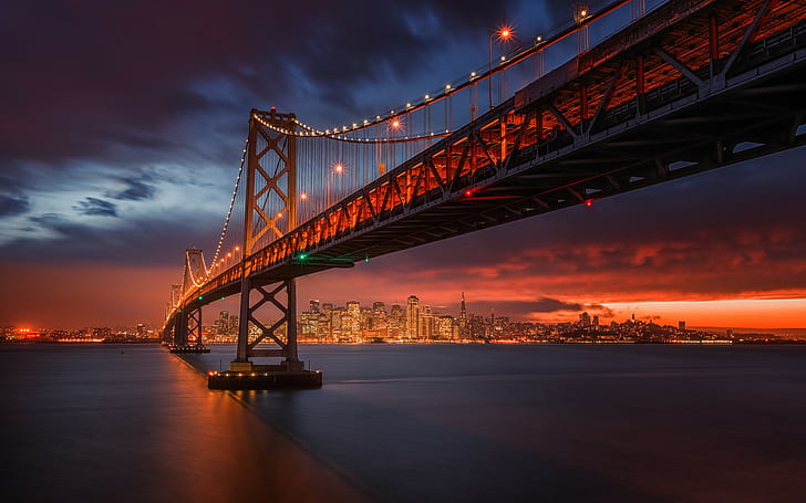 San Francisco Bridge, Golden Gate, evening, dusk, Sunset, HD wallpaper