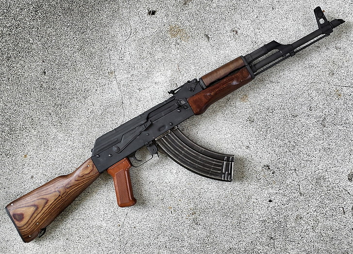black and brown AK47 rifle, weapons, background, machine, Kalash