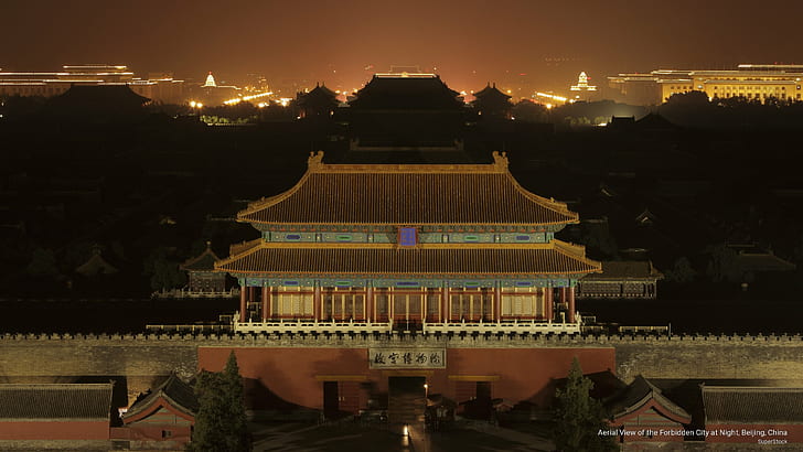 Aerial View of the Forbidden City at Night, Beijing, China, Asia