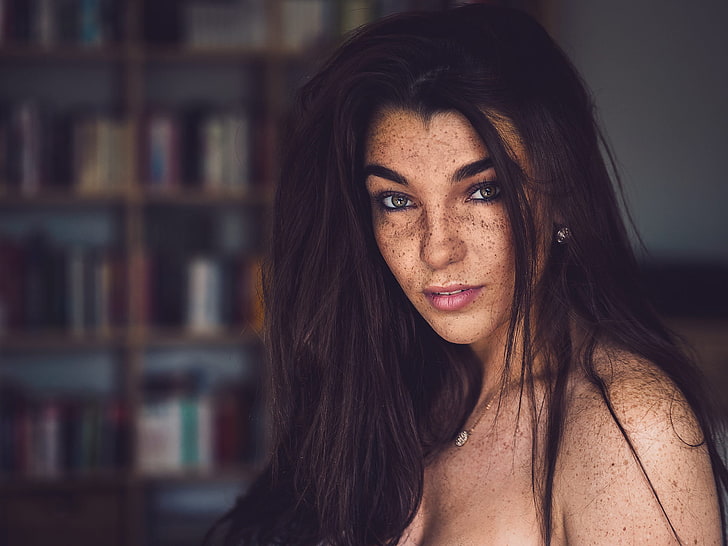 brown haired woman, woman's face with freckles, women, brunette