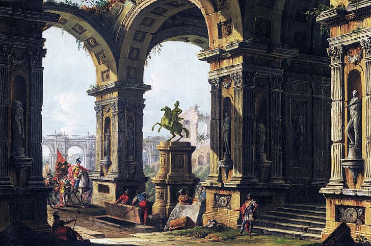 Alexander Visiting the Tomb of Achilles, Antonio Joli, Alexander the Great, HD wallpaper