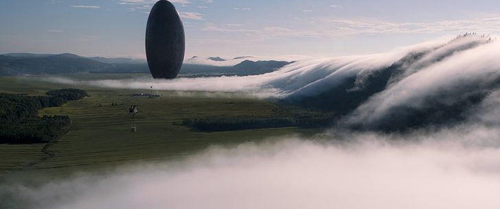 green grass field, Arrival, movies, spaceship, landscape, science fiction, HD wallpaper