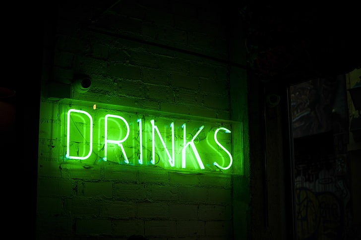 green DRINKS neon signage, light, the inscription, lamp, tube