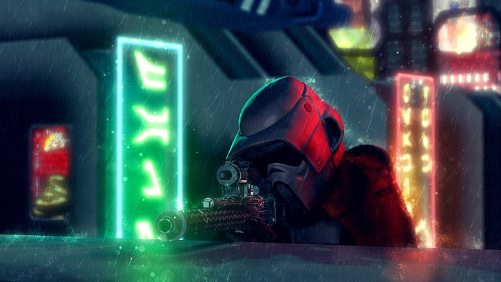 game scene, Star Wars, fan art, stormtrooper, snipers, rain, illuminated, HD wallpaper