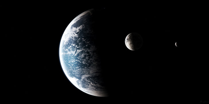 planet earth, Moon, space, digital art, astronomy, sky, night