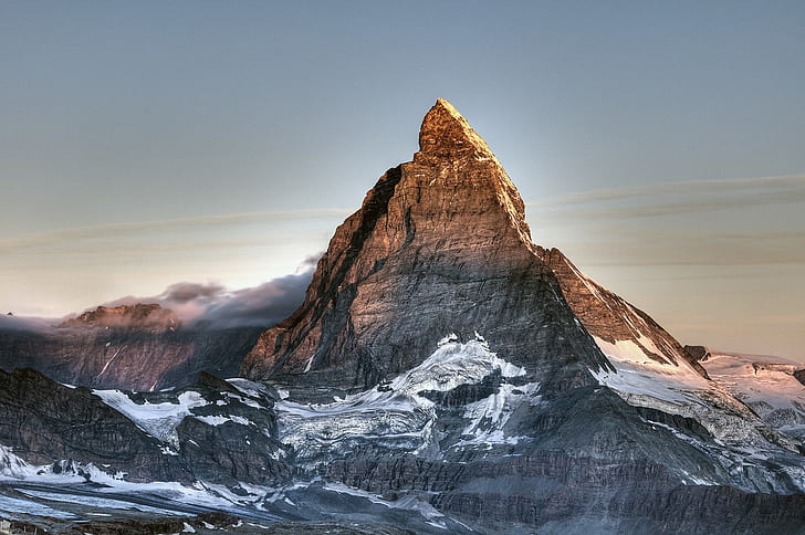 Matterhorn, Switzerland, brown and white mountain rock, top, snow, HD wallpaper