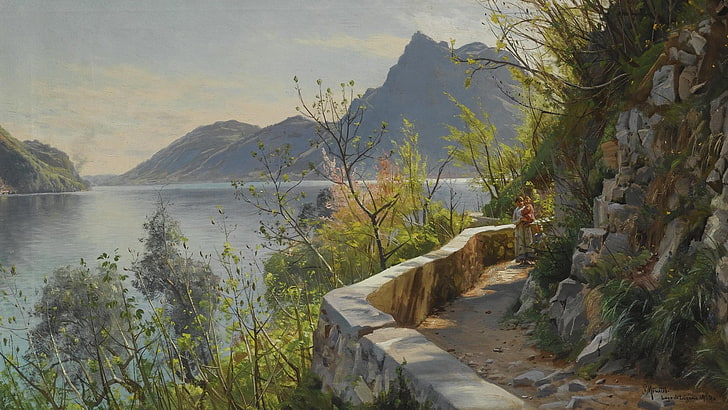 Danish painter, Lake Lugano, 1910, Peter Merk Of Menstad, Peder Mørk Mønsted, HD wallpaper