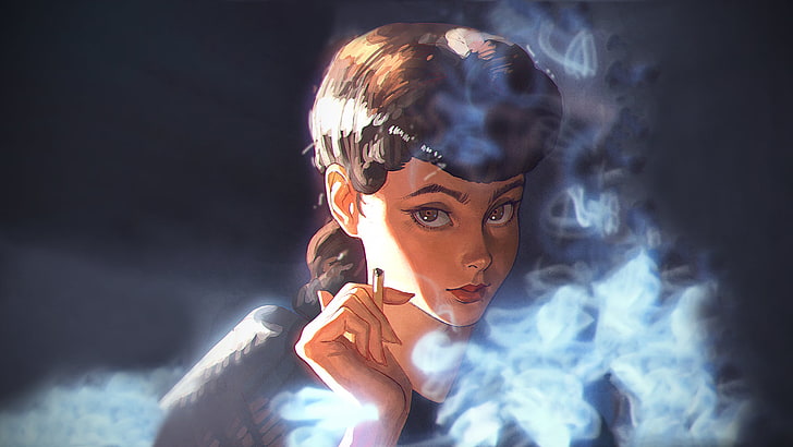 woman smoking cigarette illustration, Blade Runner, women, fantasy girl