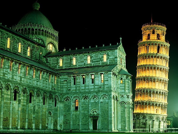green and brown wooden house miniature, Leaning Tower of Pisa, HD wallpaper