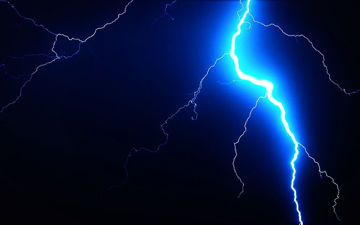 lightning, blue, dark, black, HD wallpaper