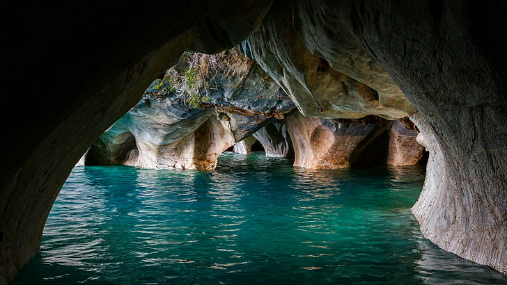 nature, landscape, cave, lake, turquoise, water, erosion, marble, HD wallpaper