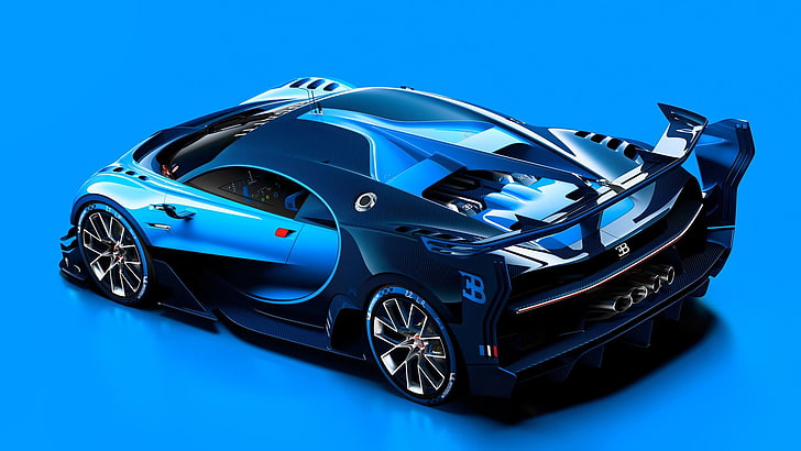 bugatti vision gran turismo show car 2015, blue, transportation, HD wallpaper