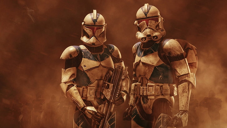 two Star Wars character wallpapers, clone trooper, fan art, Galactic Republic