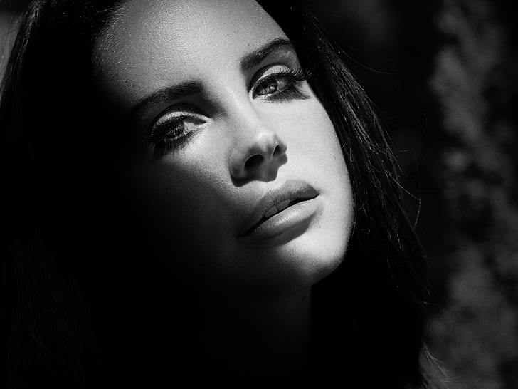 girl, face, black and white, singer, Lana Del Rey, HD wallpaper